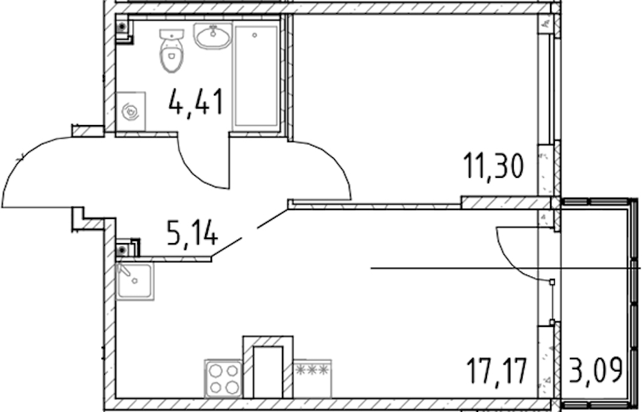 1-комнатная квартира 38.02 м², 23/23 эт., ЖК «Город Первых»